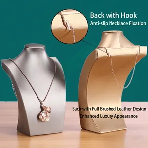 Portrait jewelry neck busts in champagne and silver for necklace display with anti-slip hooks