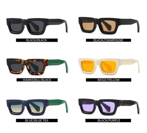 Collection of retro irregular square sunglasses in six diverse color frame options