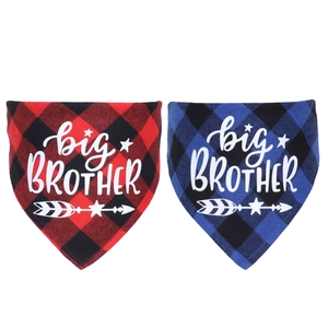 Pet Bandana Cotton Buffalo Plaid Pregnancy Announcement Big Brother Sister Triangle Scarf For Dogs Cats