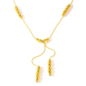 French style titanium steel necklace with gold polished beads on a sleek snake chain