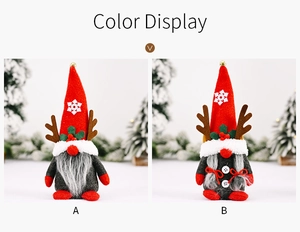 Detail view of male and female Christmas antler gnomes in red and grey festive felt