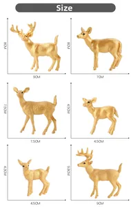 Size chart for 6 gold white-tailed deer figurines showing height and length dimensions