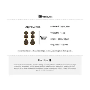 Infographic showing dimensions of oversized vintage resin teardrop geometric earrings