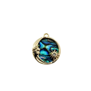 18K gold-plated pendant with celestial moon star design and colorful abalone shell