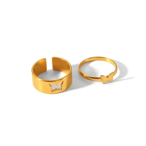 Minimalistische 18K vergoldete Edelstahl Schmetterling Partnerringe für Paare