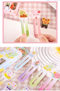 Detailed view of colorful cartoon animal bookmarks featuring a 5cm ruler scale function