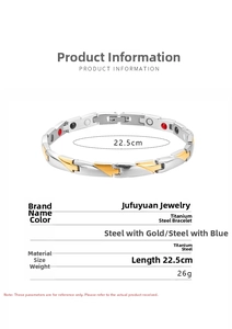 Detail view of 22.5cm stainless steel magnetic bracelet with silver and gold arrow links