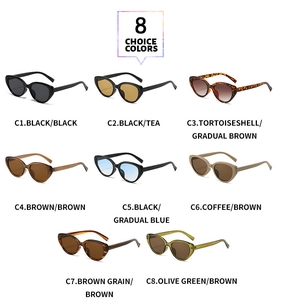Griglia di occhiali da sole cat-eye in otto colori, dal nero al verde oliva