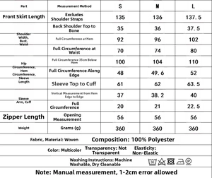 Detailed size chart for stand collar printed maxi dress with exact measurements