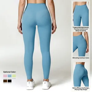 Legging de yoga bleu ciel à taille haute avec coutures sculptantes pour effet galbé