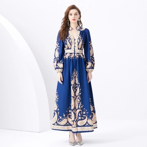 Abito Lungo In Chiffon Con Stampa Paisley Da Donna Scollo A V Maniche A Lanterna Elegante Retro Vita Alta
