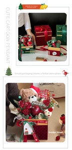 Detailed Christmas gift box with velvet finish, plush bear, red roses, and festive decor