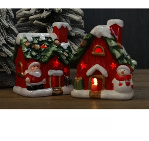 Ceramic Christmas house figurines with LED warm luminous effect at night