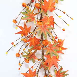 60cm autumn garland with maple leaves, pumpkins and berries for Thanksgiving decor