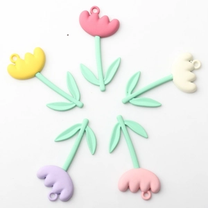 Five matte colorful tulip flower charms for DIY jewelry making in assorted colors
