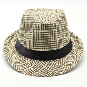 Classic British plaid fedora hat with black ribbon for men in a summer sun protection style