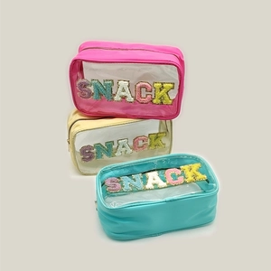 Lot de 3 trousses de toilette en PVC transparent avec broderie SNACK et fermeture éclair
