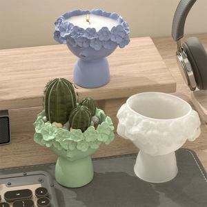 Portrait girl resin mold flower pot and candle holder in multiple pastel colors