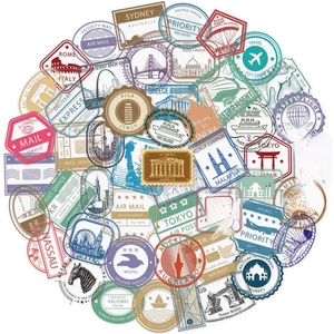 Vintage Travel Postmark Stickers Waterproof Transparent PET World City Landmark Decals For Scrapbooking DIY Journaling