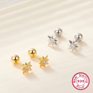 Exquisite S925 sterling silver star stud earrings in gold and silver with zircon