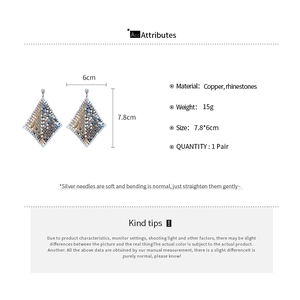 Detail view showing dimensions and weight of silver needle diamond sequin earrings