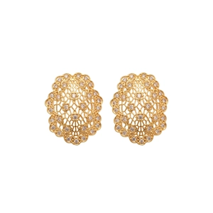 Élégantes boucles d'oreilles ovales évidées en or avec zircons de style vintage
