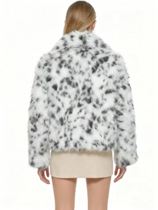 Back view of leopard print faux fur coat showing soft texture and premium thick material