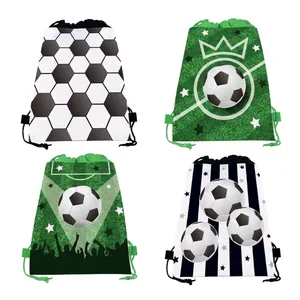 Soccer themed drawstring gift bags with four unique sports prints and lightweight design
