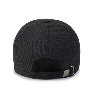 Winter wool baseball cap for men with ear flaps and adjustable metal buckle back view