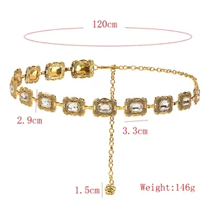 Chaîne de taille vintage dorée avec strass et pendentif en forme de fleur de rose