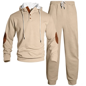 Ensemble de survêtement kaki pour homme avec texture gaufrée et empiècements aux coudes