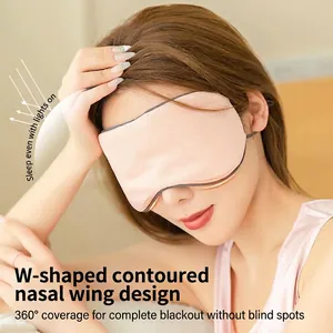 Pink blackout sleep mask with W-shaped nose fit and breathable silk fabric for women