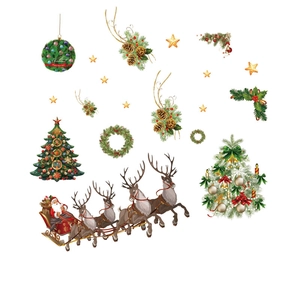 Christmas wall stickers set with Santa Claus, reindeer, and festive tree decorations