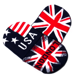 US UK Flag Knitted Beanie Hat Acrylic Warm Winter Outdoor Festive Stars Stripes Union Jack USA LONDON Unisex