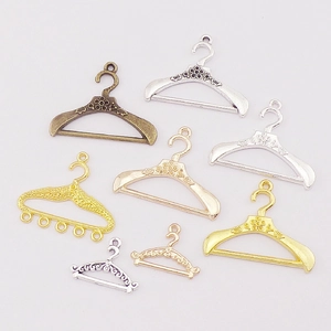 Assorted DIY alloy metal mini clothes hanger charms in gold, silver and bronze finishes