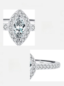 Detail of s925 silver ring with handcrafted 5A zircon marquise cut stone