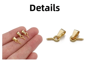 Detailed macro view of gold plated bail with screw eye pins for DIY jewelry making