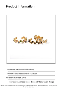 Detailed macro view of 18K gold plated stainless steel ring with colorful zircon stones