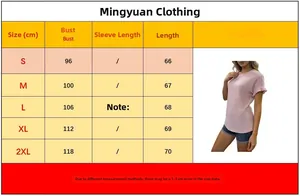 Detailed size chart for solid color hollow out T-shirt with bust and length measurements