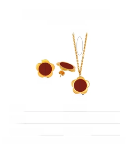 Detailed dimensions of the stainless steel floral necklace and earring set in gold and red
