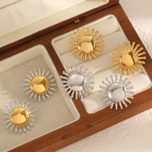 Minimalist 18K gold plated stainless steel sunburst earrings set in jewelry box