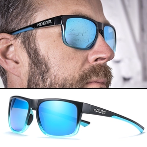 KDEAM polarized sports sunglasses featuring black-blue gradient frame and blue mirrored lenses
