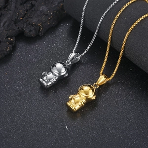 Hip hop cartoon astronaut pendants in gold and silver finish with metal box chains