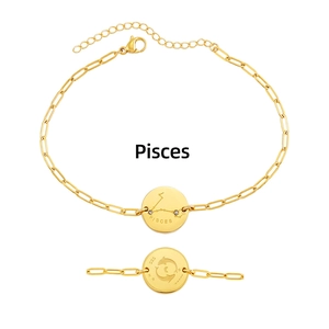 Detailed view of 18K gold plated Pisces zodiac bracelet with constellation charm