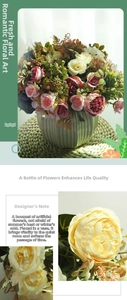 Detail of pink roses and champagne peonies in a green ribbed vase for home decor