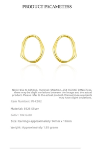 Detailed view of irregular hollow S925 silver earrings with 18k gold plating finish