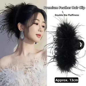 Detail view of the 13cm black ostrich feather hair claw clip for elegant styling