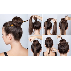 Schritt-für-Schritt-Haarstyling-Anleitung mit einer Acetat-Haarnadel für einen Dutt
