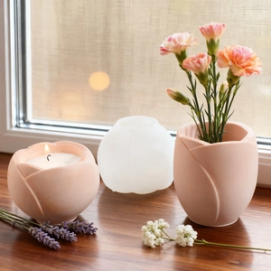 Tulip flower resin silicone mold for DIY candle holders and plaster flower vases