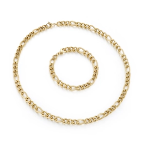 Polished gold titanium steel curb chain jewelry set with necklace and bracelet
